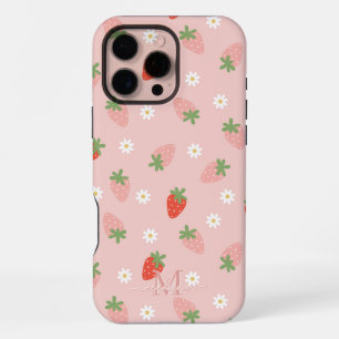 Sweet Pink and Red Strawberries Monogram iPhone 16 Pro Max Case