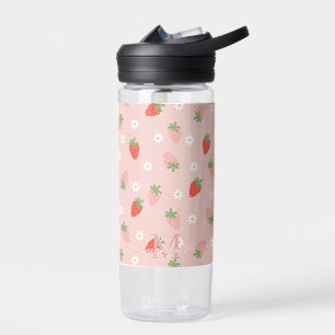 Sweet Pink and Red Strawberries Monogram Water Bottle
