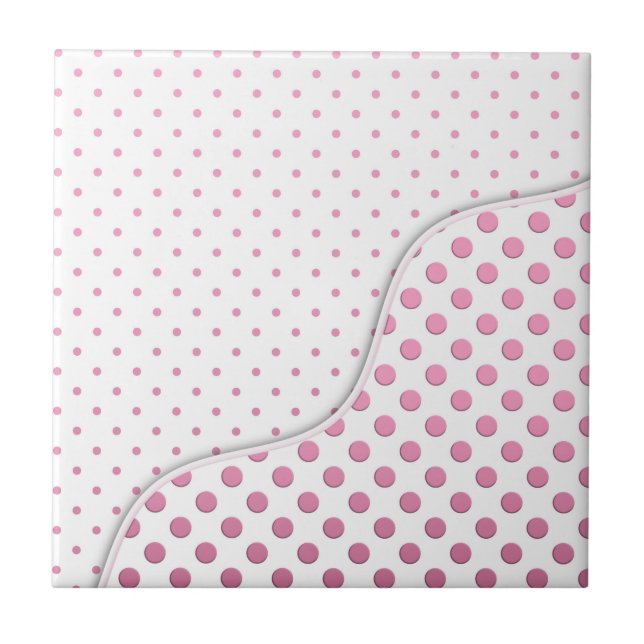 Sweet Pink and White Polka Dot Pattern Design Ceramic Tile (Front)