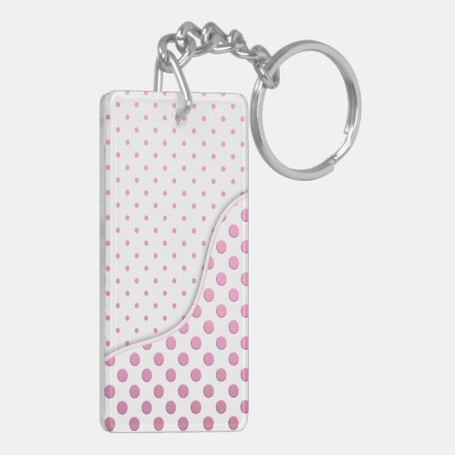 Sweet Pink and White Polka Dot Pattern Design Key Ring (Back Left)