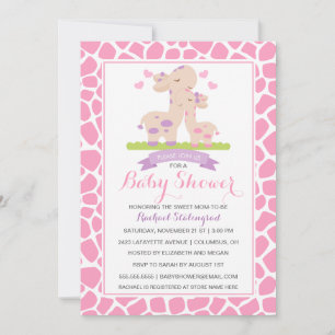 Sweet Pink Baby Girl Giraffe Jungle Baby Shower Invitation