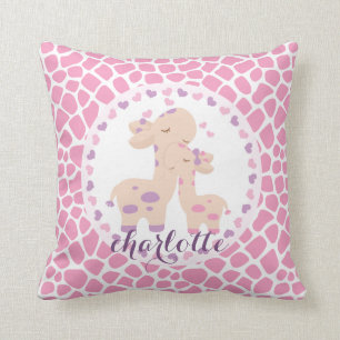 Sweet Pink Baby Girl Giraffe Personalised Cushion