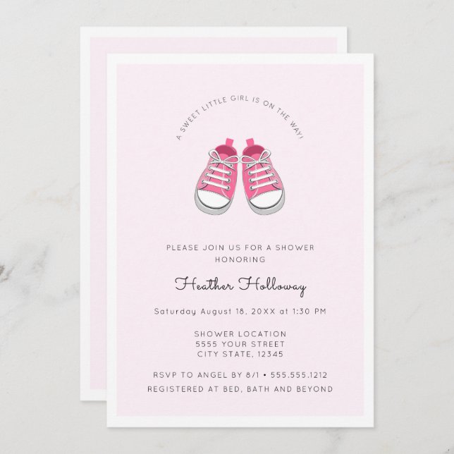 Sweet Pink Baby Shoes, Baby Shower Invitation (Front/Back)