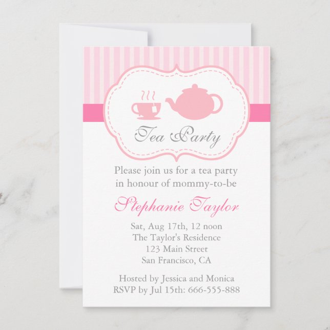 Sweet Pink Baby Shower, Tea Party for Mum to Be Invitation (Front)