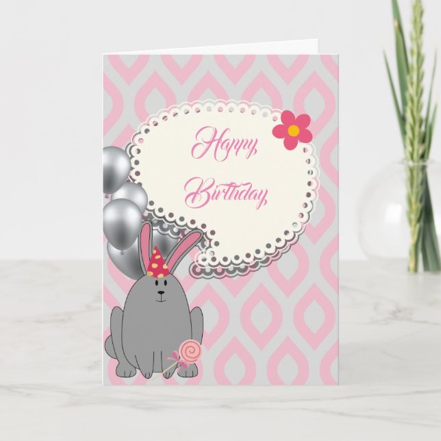 Sweet pink balloons, sweet birthday card (Front)