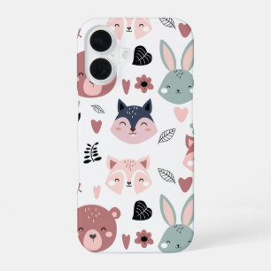 Sweet Pink Bear Fox And Bunny Forest iPhone 16 Case