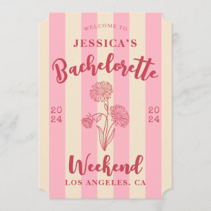 Sweet Pink Beige Striped Bachelorette Birth Flower Invitation