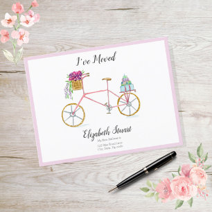 Sweet Pink Bike With Flowers Packages I've Moved Announcement Postcard