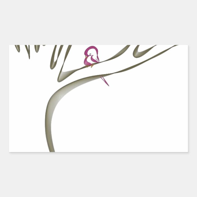 Sweet pink bird sitting in a tree original rectangular sticker (Front)