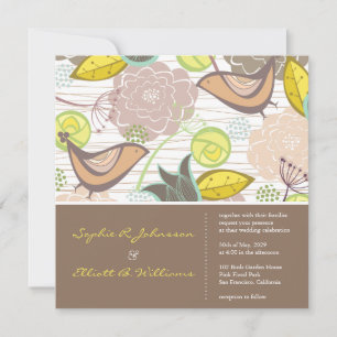 Sweet Pink Birds Floral Garden Wedding Invitation