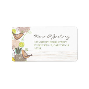 Sweet Pink Birds Spring Floral Garden Chic Address Label