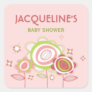 Sweet Pink Blooms Flowers Baby Shower Sticker
