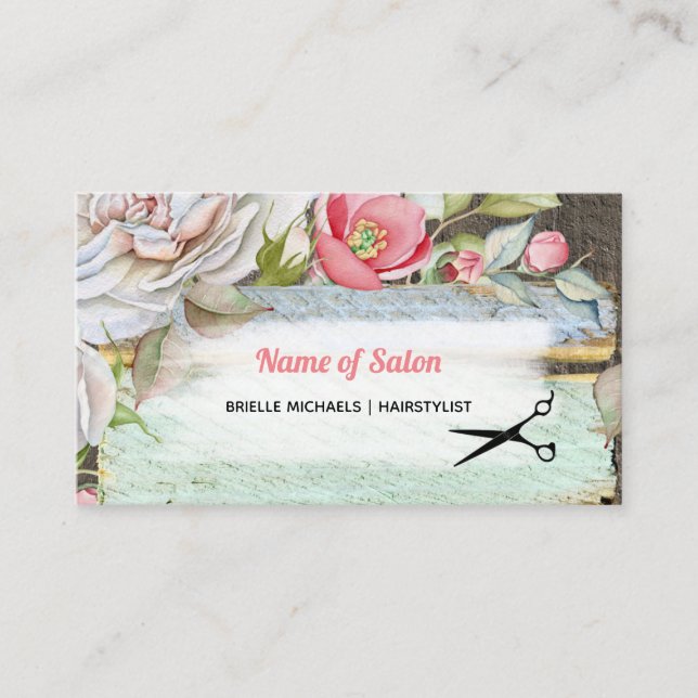 Sweet Pink Blossom Floral Hairstylist Beauty Salon Business Card (Front)