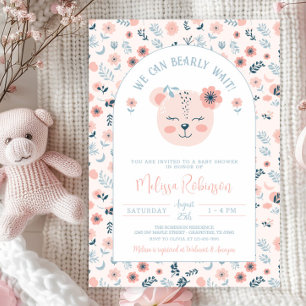Sweet Pink Blue Bear Girl Bearly Wait Baby Shower Invitation