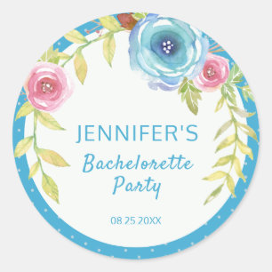 Sweet Pink Blue Boho Floral Bachelorette Party Classic Round Sticker