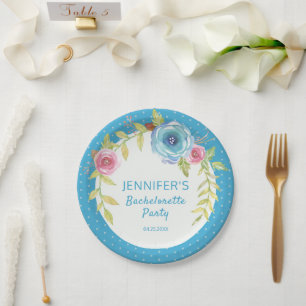 Sweet Pink Blue Boho Floral Bachelorette Party Paper Plate