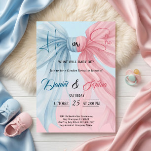 Sweet Pink Blue Bow Gender Reveal Invitation