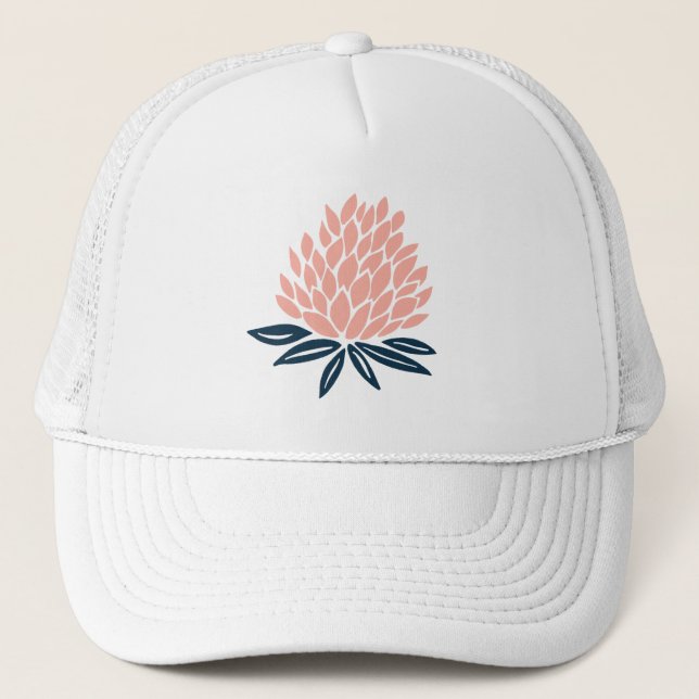 Sweet Pink Blue Lotus Flower Art Trucker Hat (Front)
