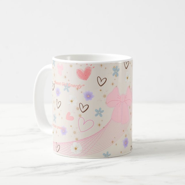 Sweet Pink Bow Aesthetic Mug | Kawaii Cute Pastel  (Front Left)