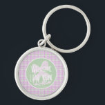 Sweet Pink bow and plaid Welcome Little One Key Ring<br><div class="desc">Artist designed sweet sheer pink bow is hand-illustrated with pink and mint green plaid.</div>