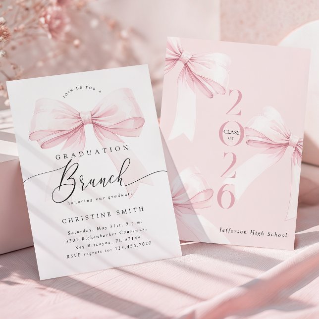 Sweet Pink Bow Graduation Brunch Invitation (Creator Uploaded)