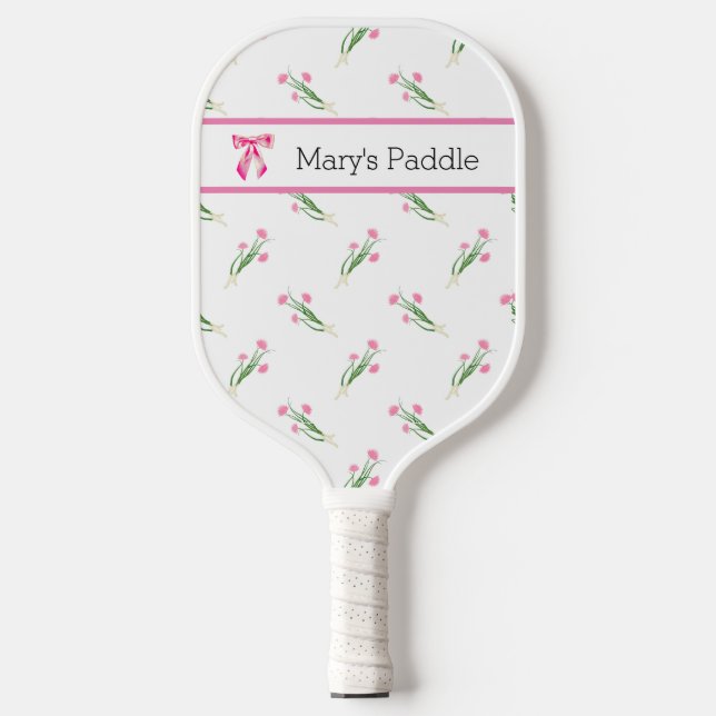 SWEET Pink Bow Wildflowers Personalised Pickleball Paddle (Front)