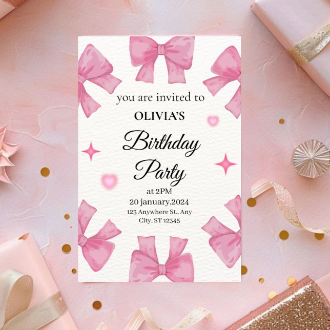 Sweet Pink Bows Birthday Invitation for Girls (Creator Uploaded)