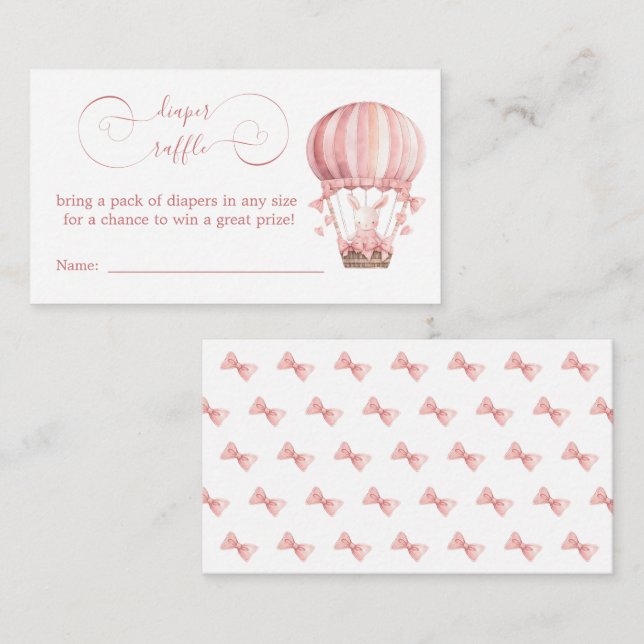 Sweet Pink Bunny in Balloon Diaper Raffle Enclosure Card (Front/Back)