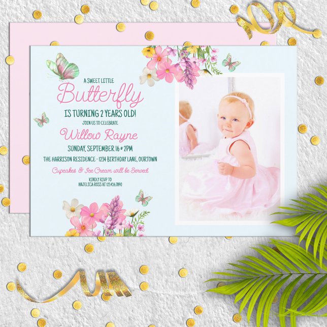 Sweet Pink Butterfly Theme Girl's Birthday Party  Invitation (Creator Uploaded)