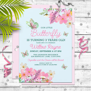 Sweet Pink Butterfly Theme Girl's Birthday Party Invitation