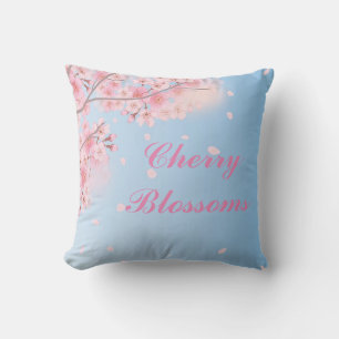 Sweet pink cherry blossoms with your name cushion