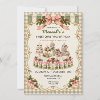 Sweet Pink Christmas Birthday Party Invitation