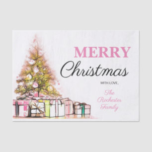 Sweet Pink Christmas Tree & Presents Holiday Tissue Paper