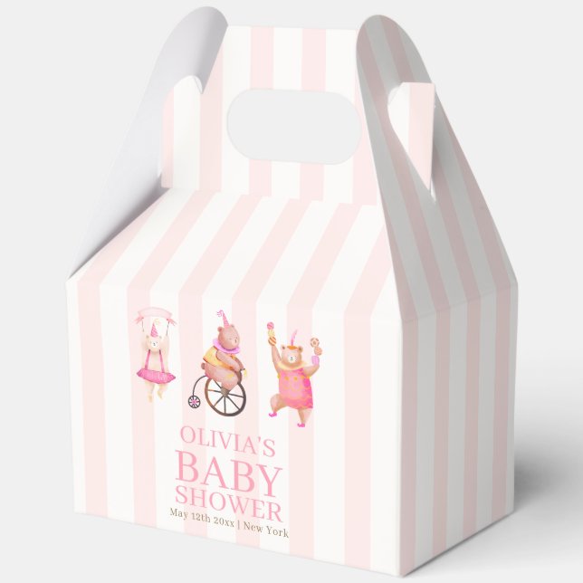 Sweet Pink Circus Carnival Teddy Bear Baby Shower  Favour Box (Front)