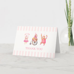 Sweet Pink Circus Carnival Teddy Bear Baby Shower  Thank You Card