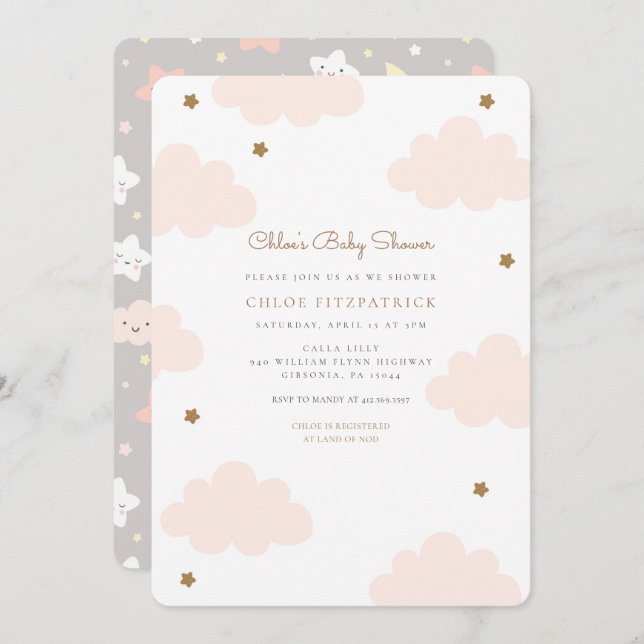 Sweet Pink Clouds Baby Shower Invitation Pink (Front/Back)