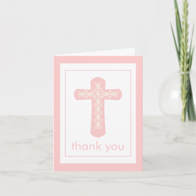Sweet Pink Cross Thank You Card (Front)