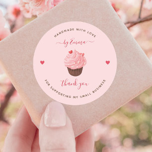 Sweet Pink Cupcake Bakery Treat Handmade Thank You Classic Round Sticker