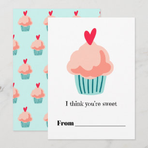 Sweet pink cupcake Classroom Valentine Holiday Card
