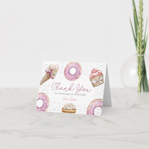 Sweet Pink Cupcake & Donut Baby Shower Thank You Card
