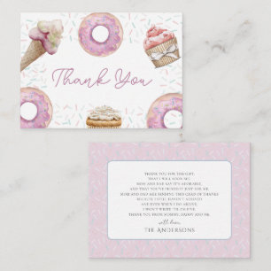 Sweet Pink Cupcake & Doughnut Baby Shower Thank Yo Card