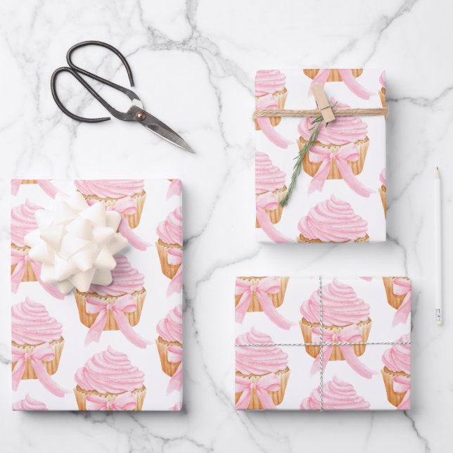 Sweet Pink Cupcake Gift Wrap Cute & Festive (Front)