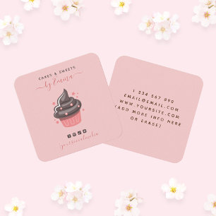 Sweet Pink Cupcake Modern Baker Social Media Star Square Business Card