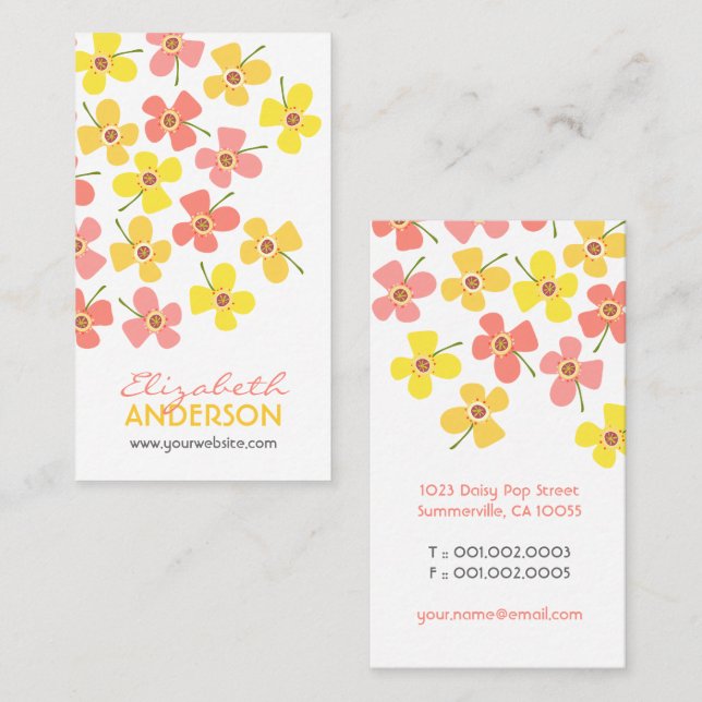 Sweet Pink Daisies Pop Summer Flowers Whimsical Business Card (Front/Back)