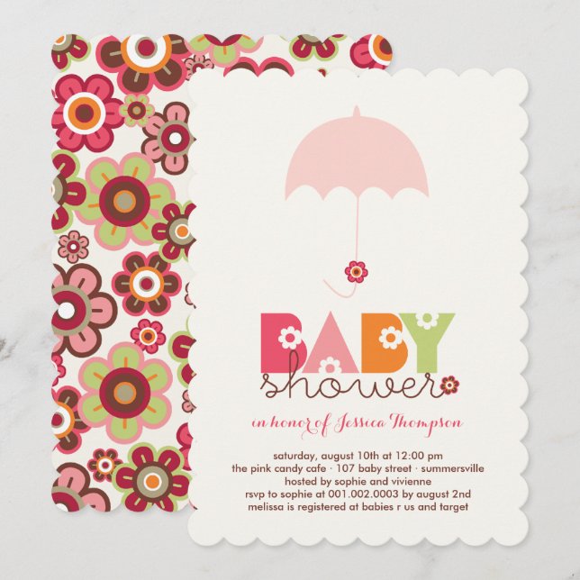 Sweet Pink Daisy Blooms Girl Baby Shower Invite (Front/Back)
