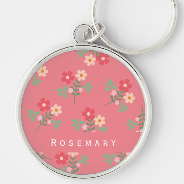 Sweet Pink Daisy Bouquet Retro Boho  Key Ring (Front)