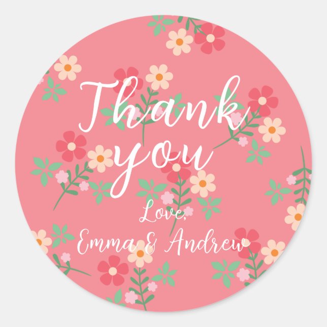 Sweet Pink Daisy Bouquet Retro Pattern Classic Round Sticker (Front)