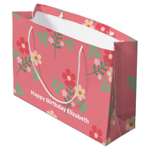 Sweet Pink Daisy Bouquet Retro Pattern Customised Large Gift Bag