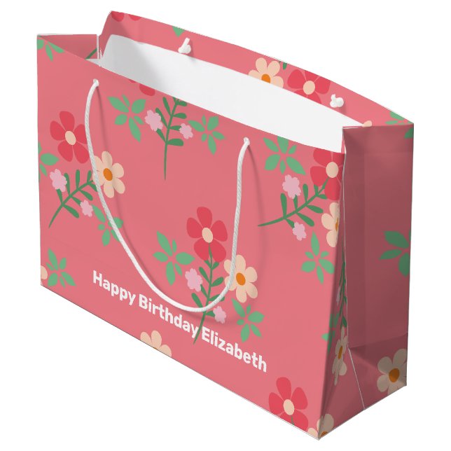 Sweet Pink Daisy Bouquet Retro Pattern Customised Large Gift Bag (Back Angled)