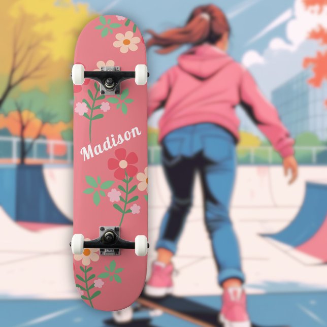 Sweet Pink Daisy Bouquet Retro Pattern Skateboard (Creator Uploaded)